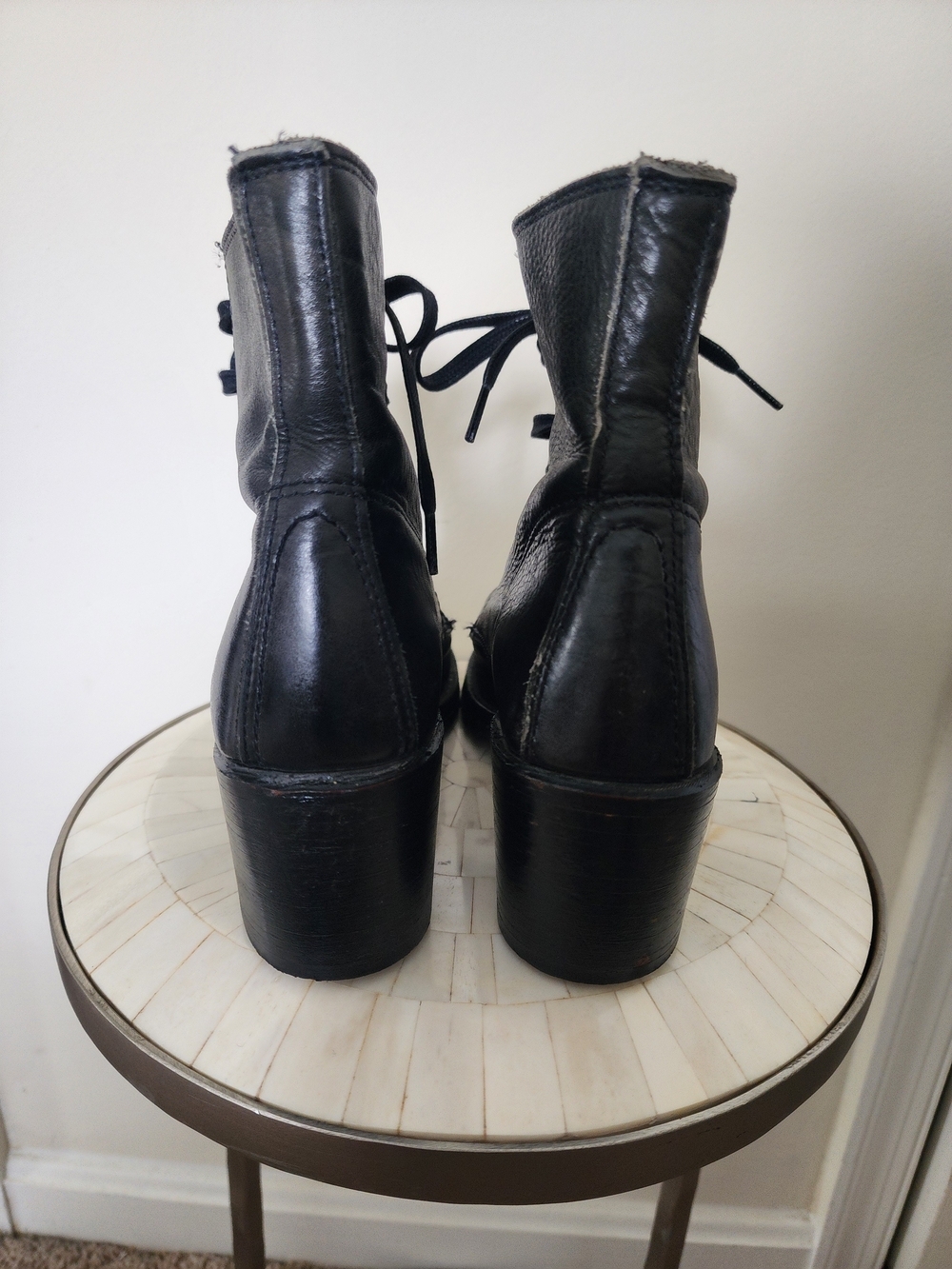 Frye Black Leather Lace-Up Moto Combat Boots - Picture 5 of 8